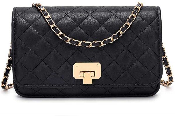 Women quilted shoulder bag with chain strap
