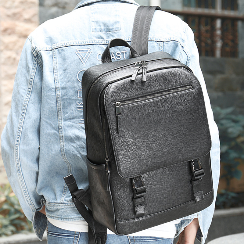 Designer mens leather computer backpack
