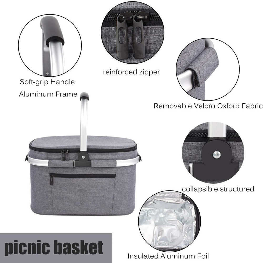Insulated Cooler Bag Collapsible Picnic Basket