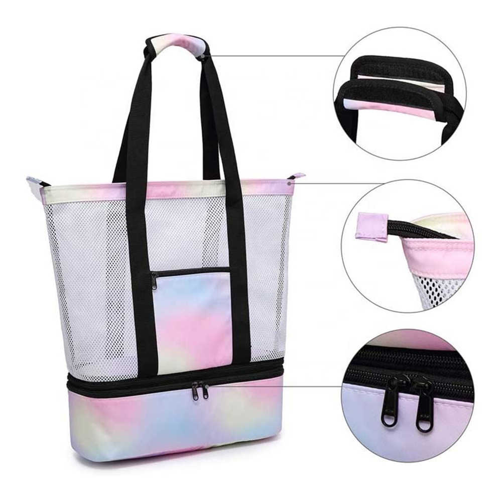 Insulated beach tote bags with cooler compartment